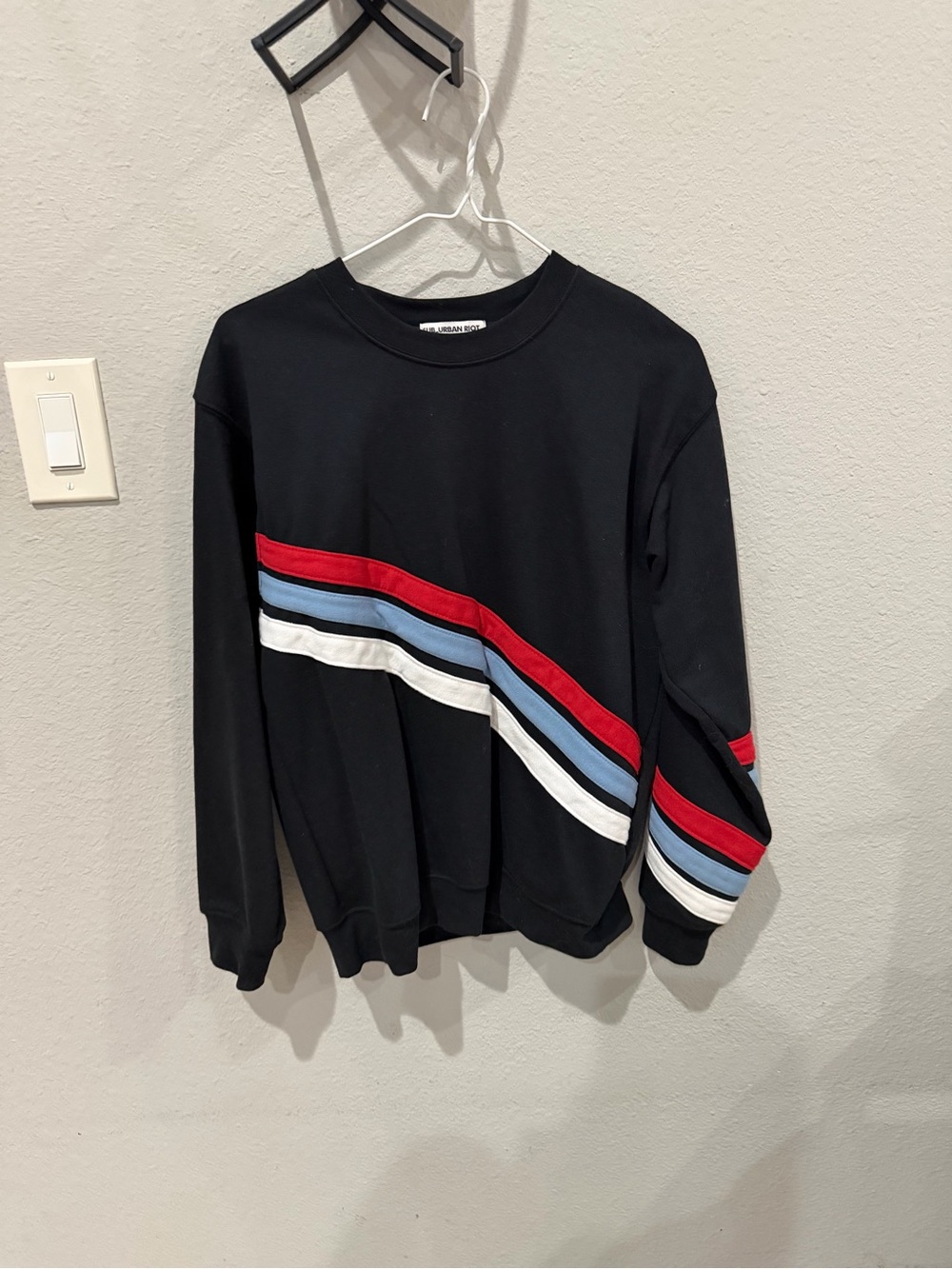 Sub_Urban Riot Navy Crewneck with Red, Light Blue and White Stripes